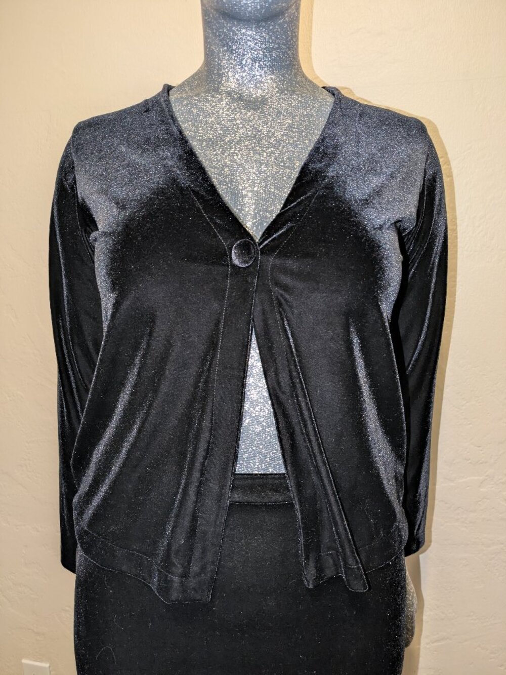 Vintage Hillard & Hanson Black Velvet Cardigan Single Button Goth Y2K
